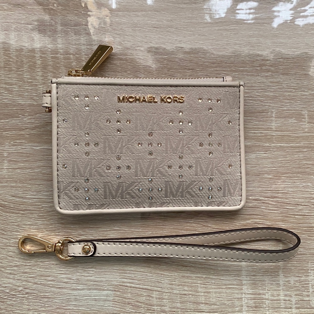 Michael Kors Light Beige Wristlet with Gold Details